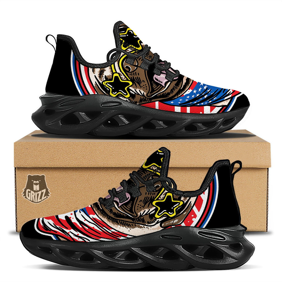 Pug Hipster Print Black Running Shoes-grizzshop