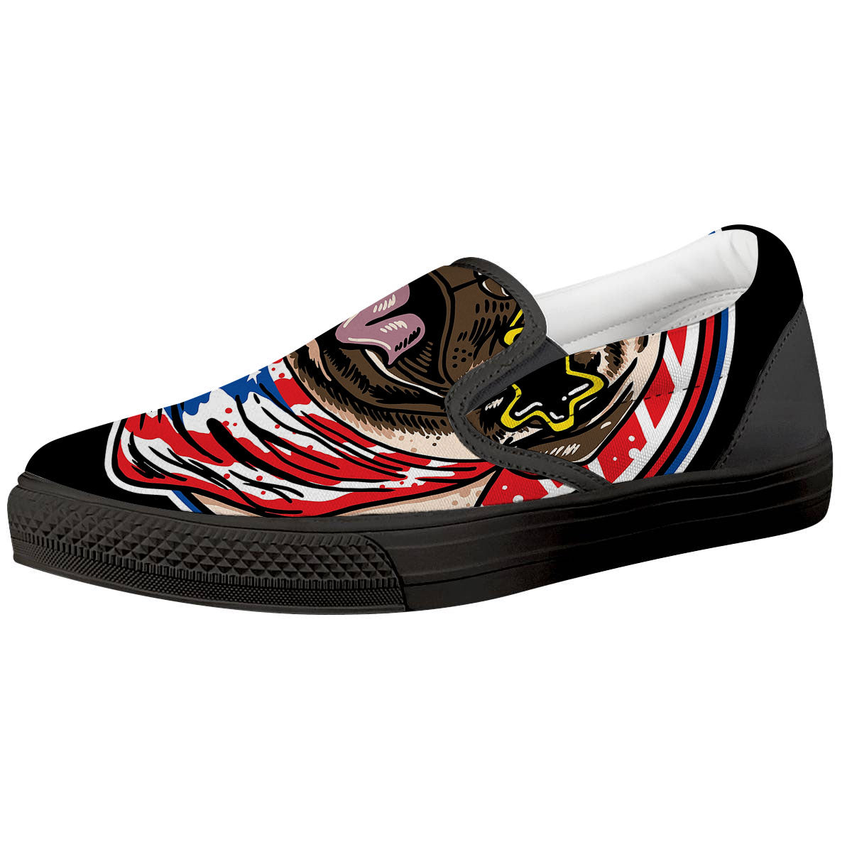 Pug Hipster Print Black Slip On Shoes-grizzshop