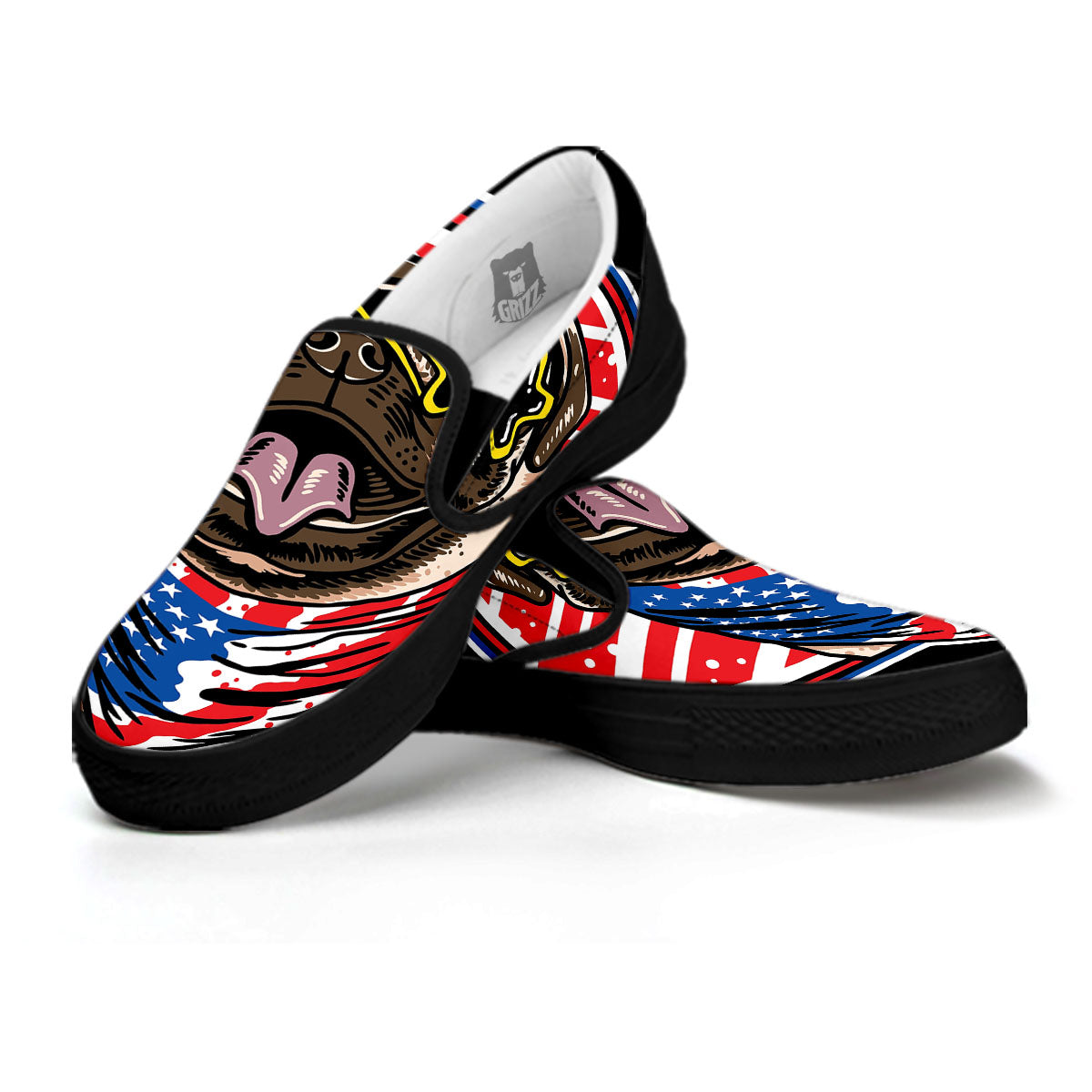 Pug Hipster Print Black Slip On Shoes-grizzshop