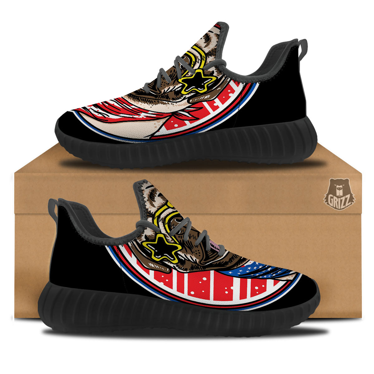 Pug Hipster Print Black Walking Shoes-grizzshop