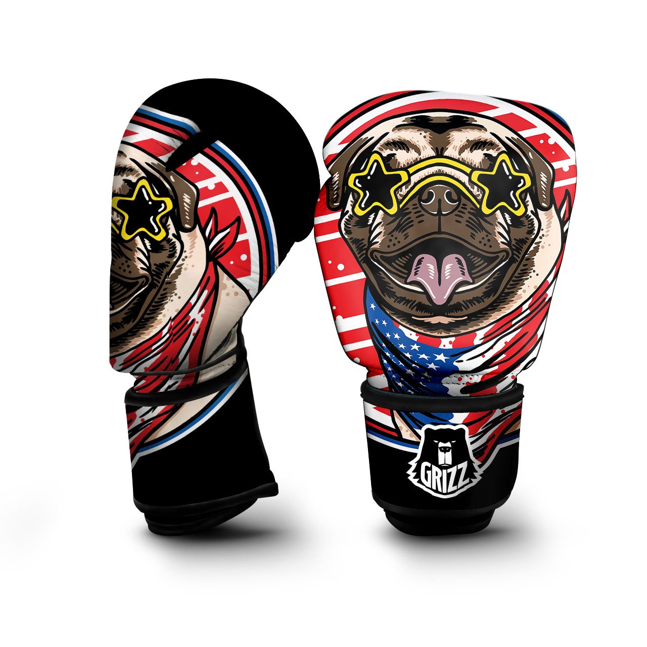 Pug Hipster Print Boxing Gloves-grizzshop
