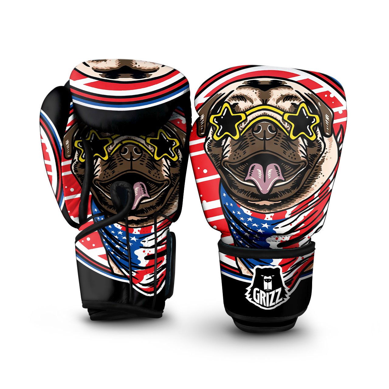 Pug Hipster Print Boxing Gloves-grizzshop
