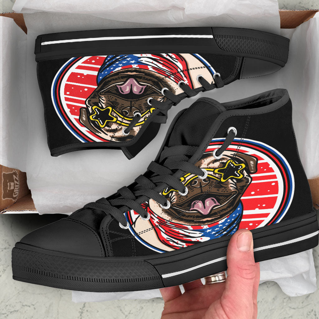 Pug Hipster Print High Top Shoes-grizzshop