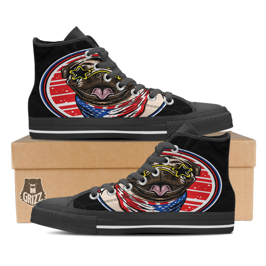 Pug Hipster Print High Top Shoes-grizzshop