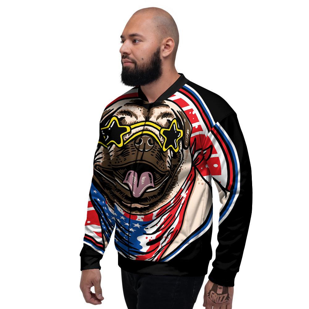Pug Hipster Print Men's Bomber Jacket-grizzshop