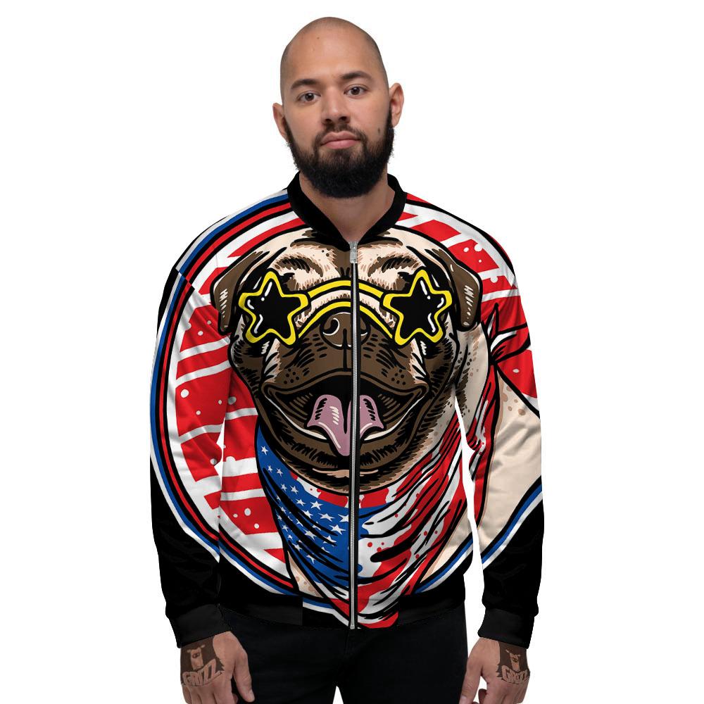 Pug Hipster Print Men's Bomber Jacket-grizzshop