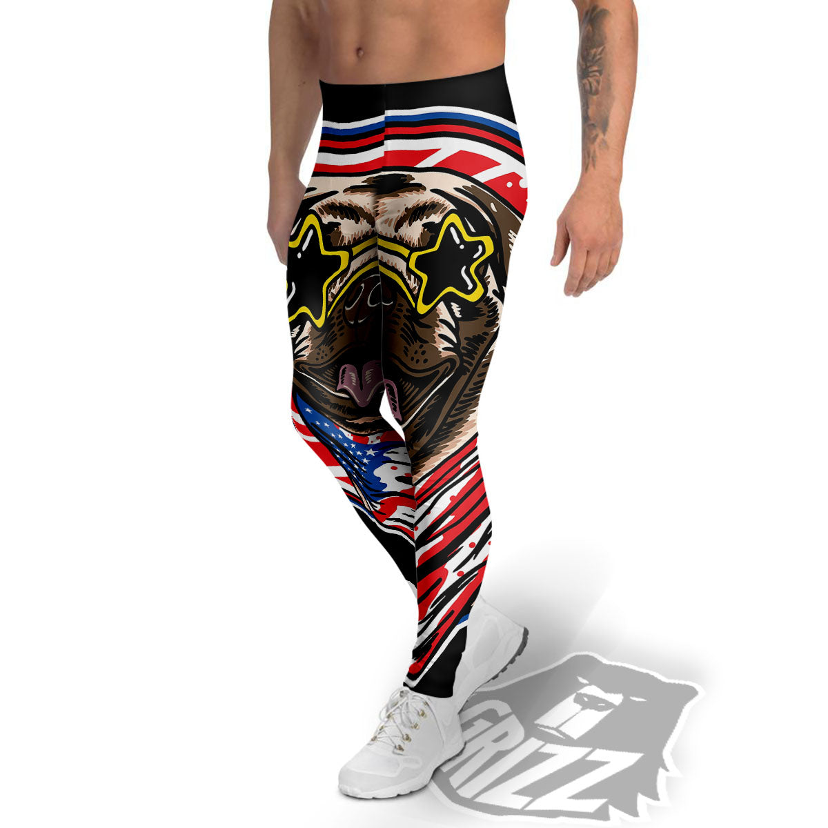 Pug Hipster Print Men's Leggings-grizzshop