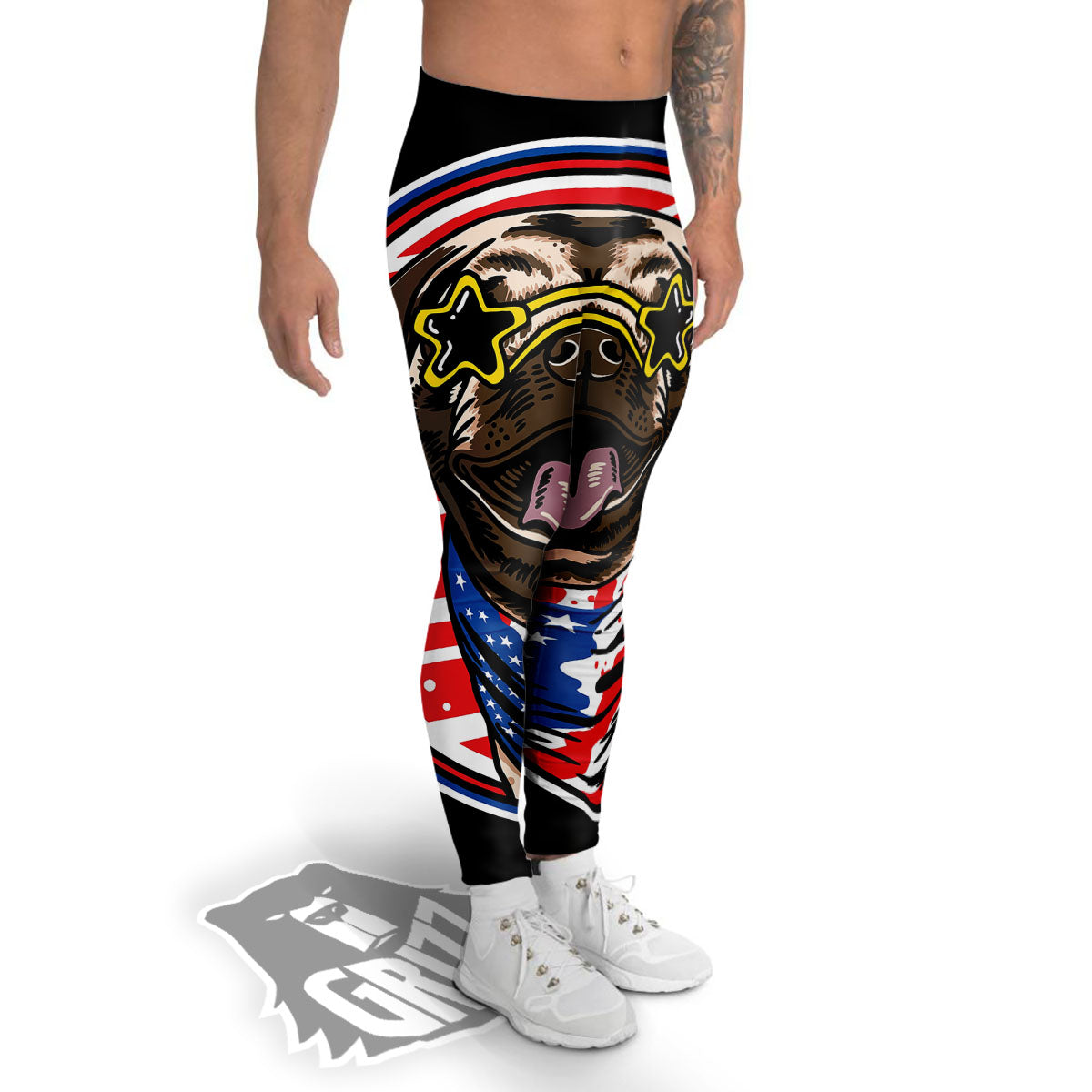 Pug Hipster Print Men's Leggings-grizzshop