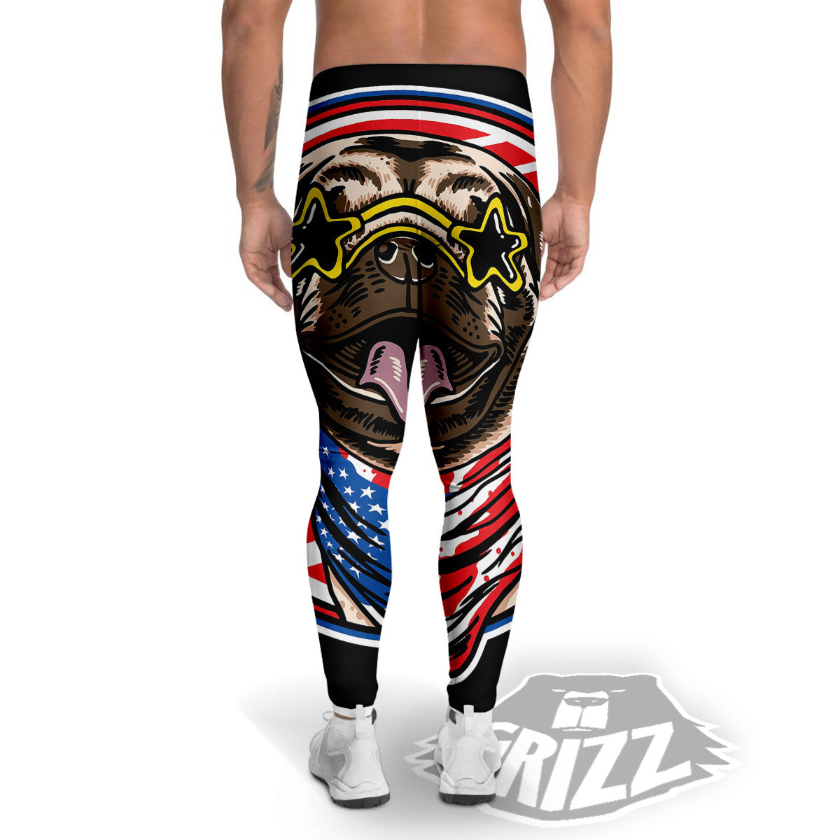Pug Hipster Print Men's Leggings-grizzshop