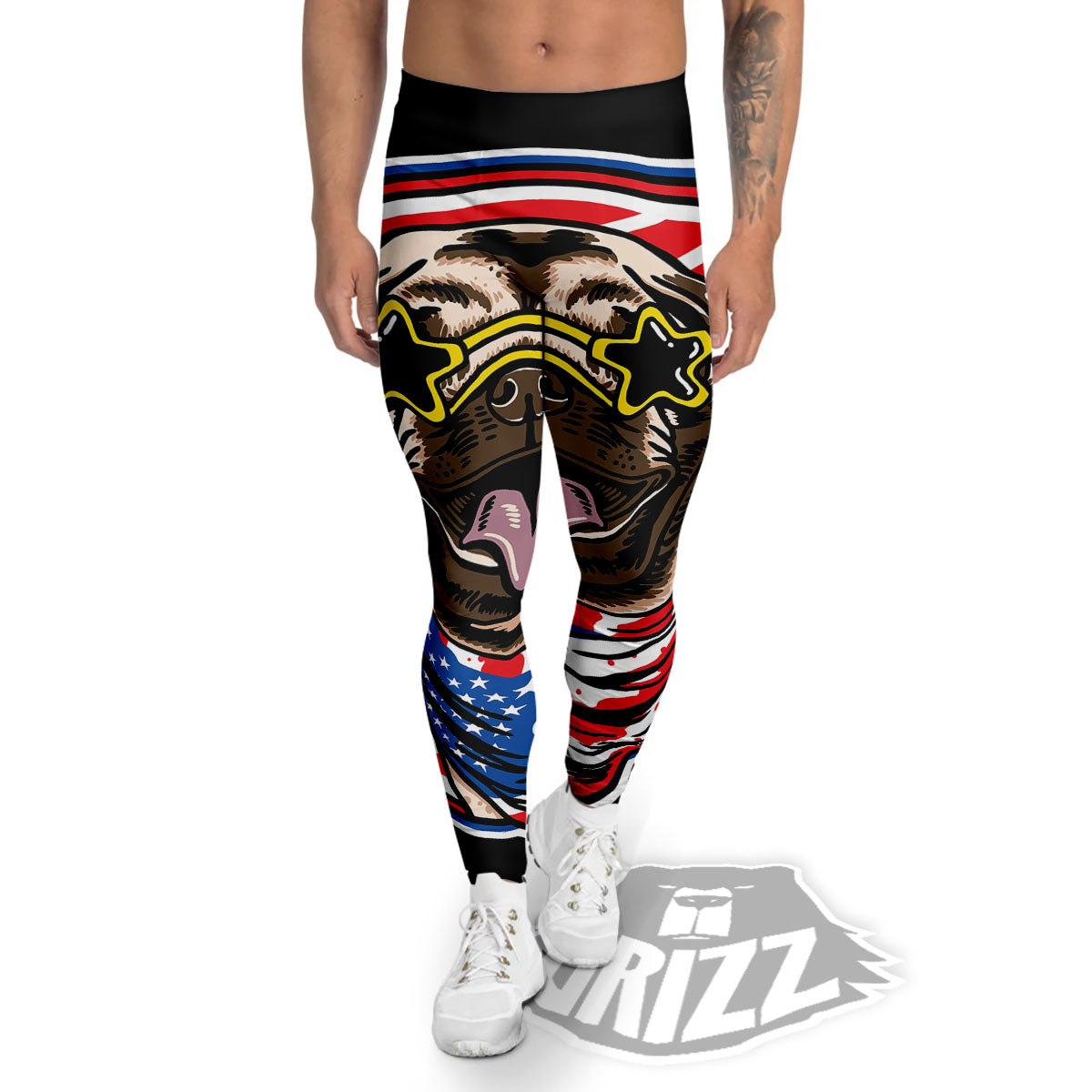 Pug Hipster Print Men's Leggings-grizzshop