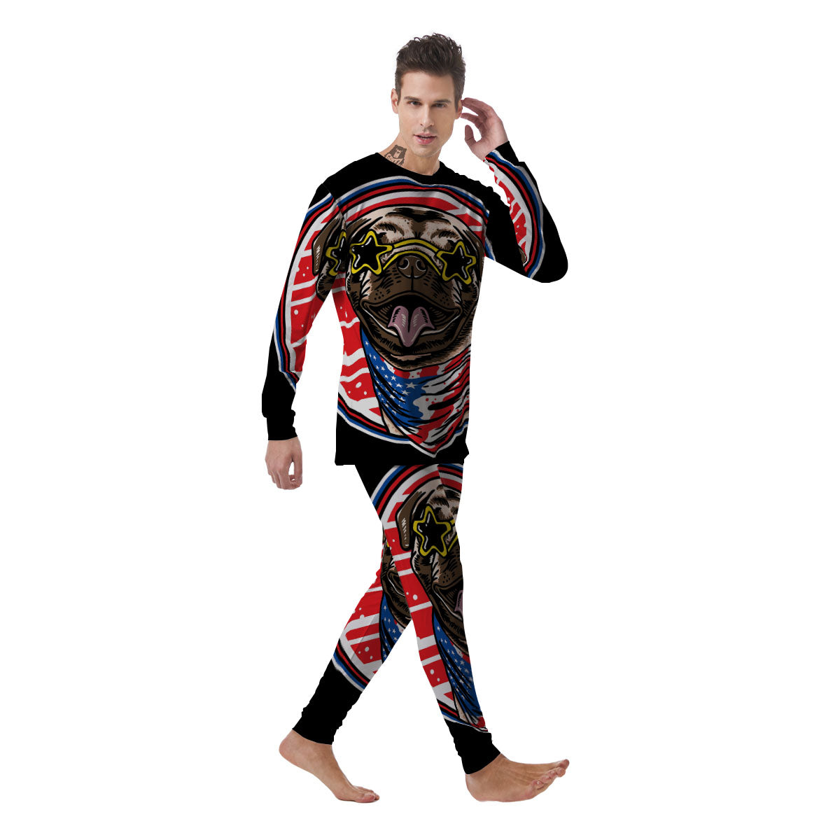 Pug Hipster Print Men's Pajamas-grizzshop
