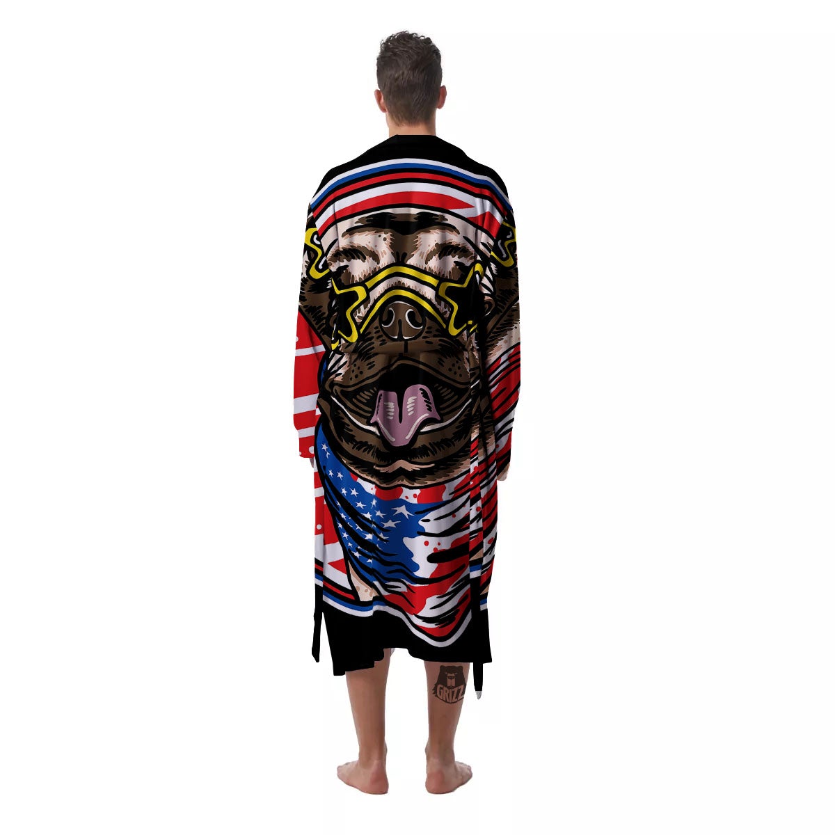 Pug Hipster Print Men's Robe-grizzshop