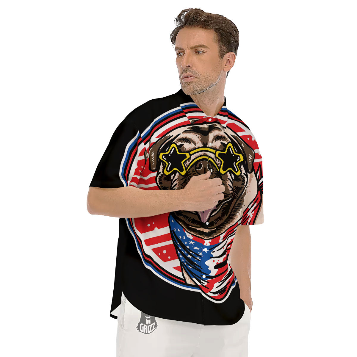Pug Hipster Print Men's Short Sleeve Shirts-grizzshop