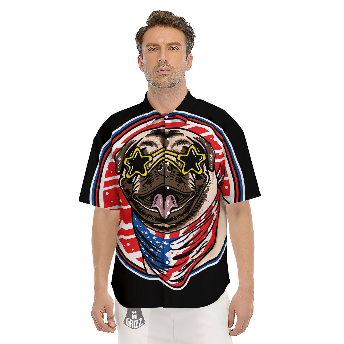 Pug Hipster Print Men's Short Sleeve Shirts-grizzshop
