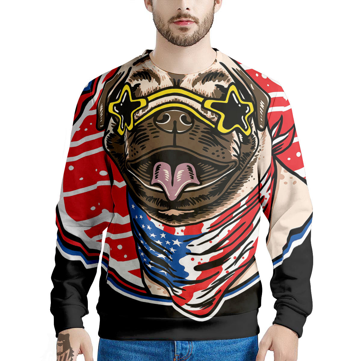 Pug Hipster Print Men's Sweatshirt-grizzshop