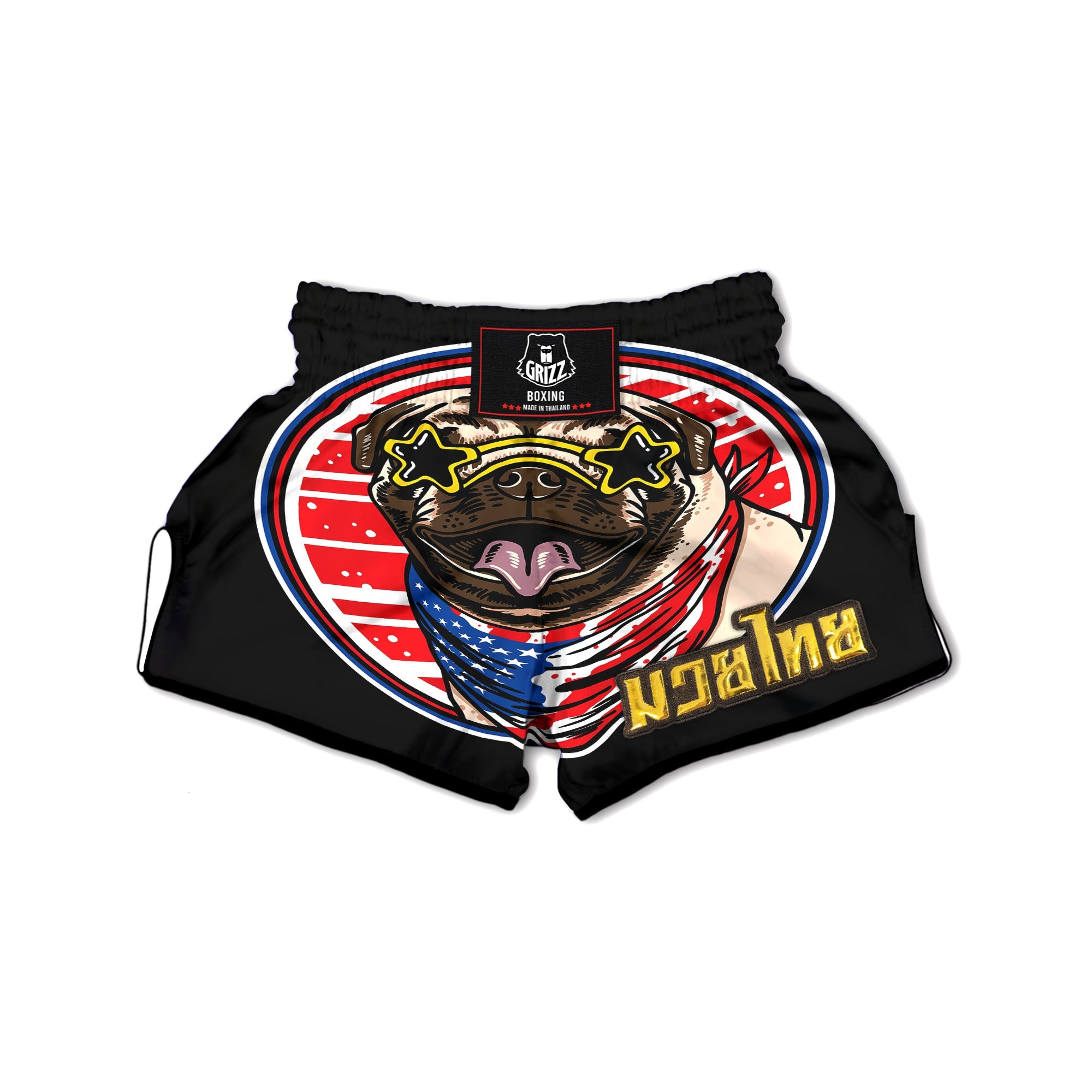 Pug Hipster Print Muay Thai Boxing Shorts-grizzshop