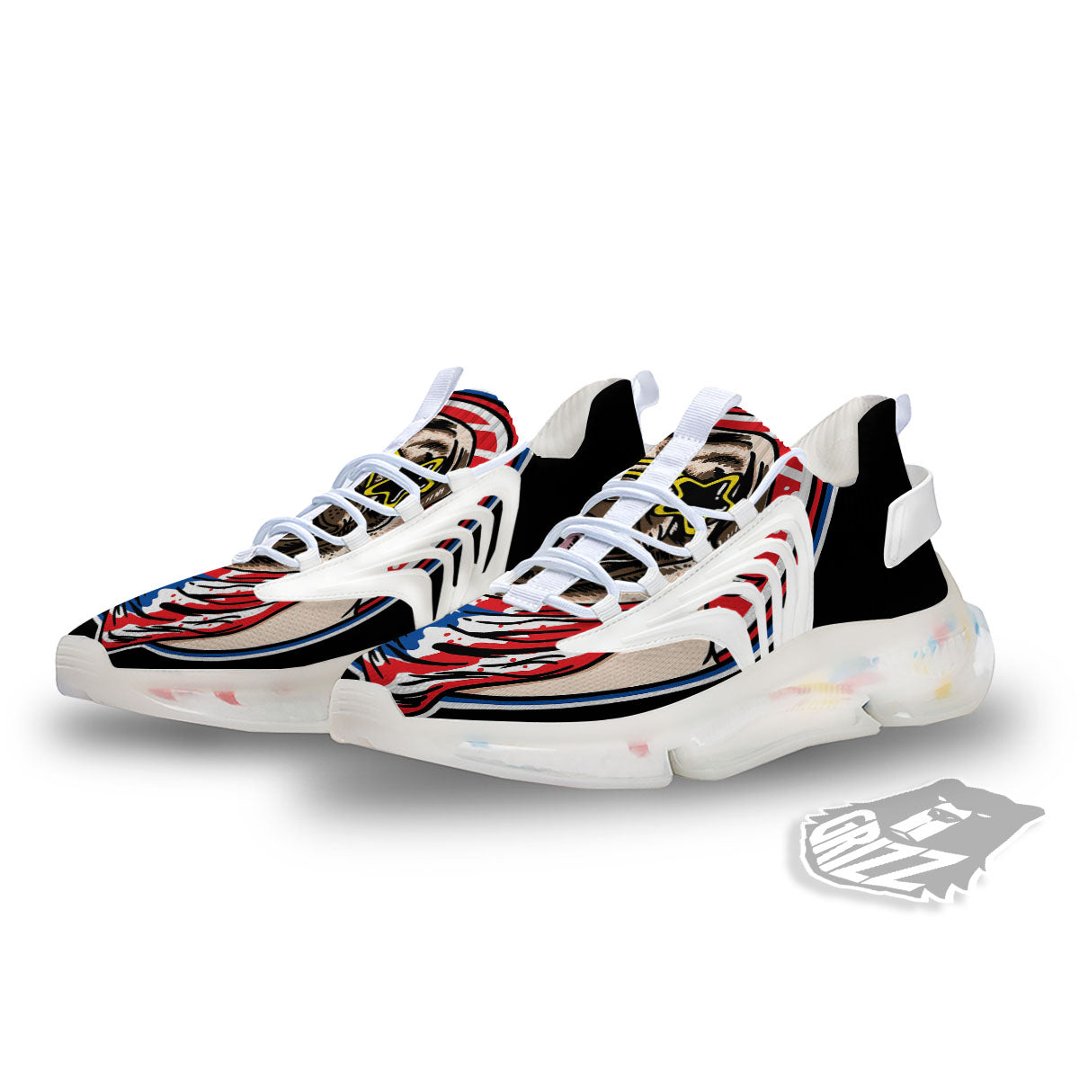 Pug Hipster Print White Gym Shoes-grizzshop