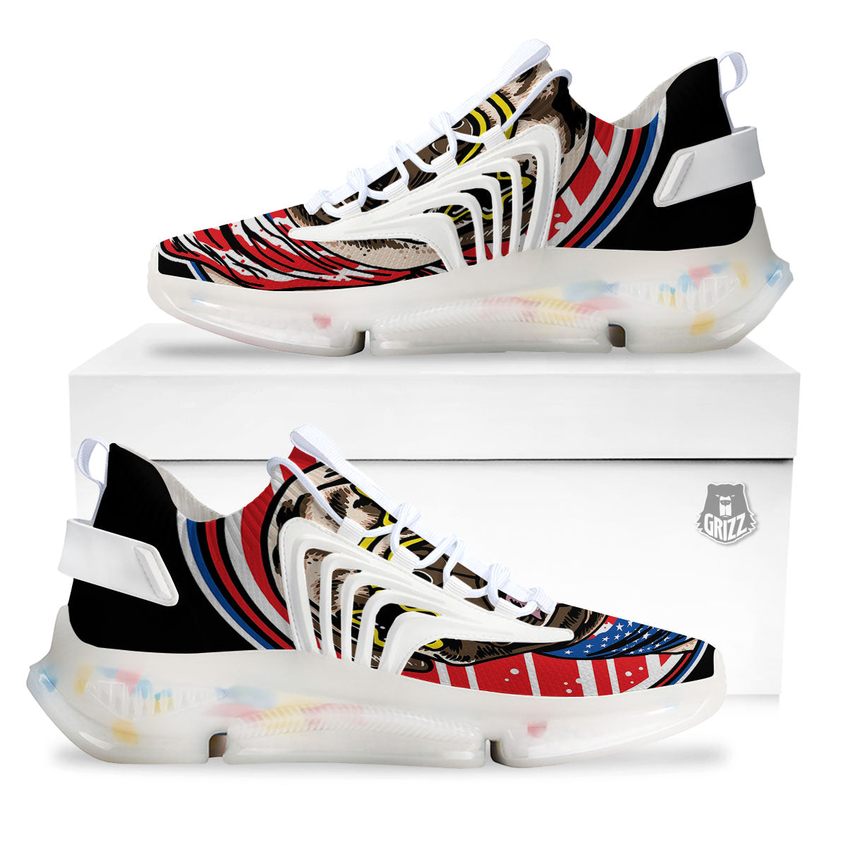 Pug Hipster Print White Gym Shoes-grizzshop