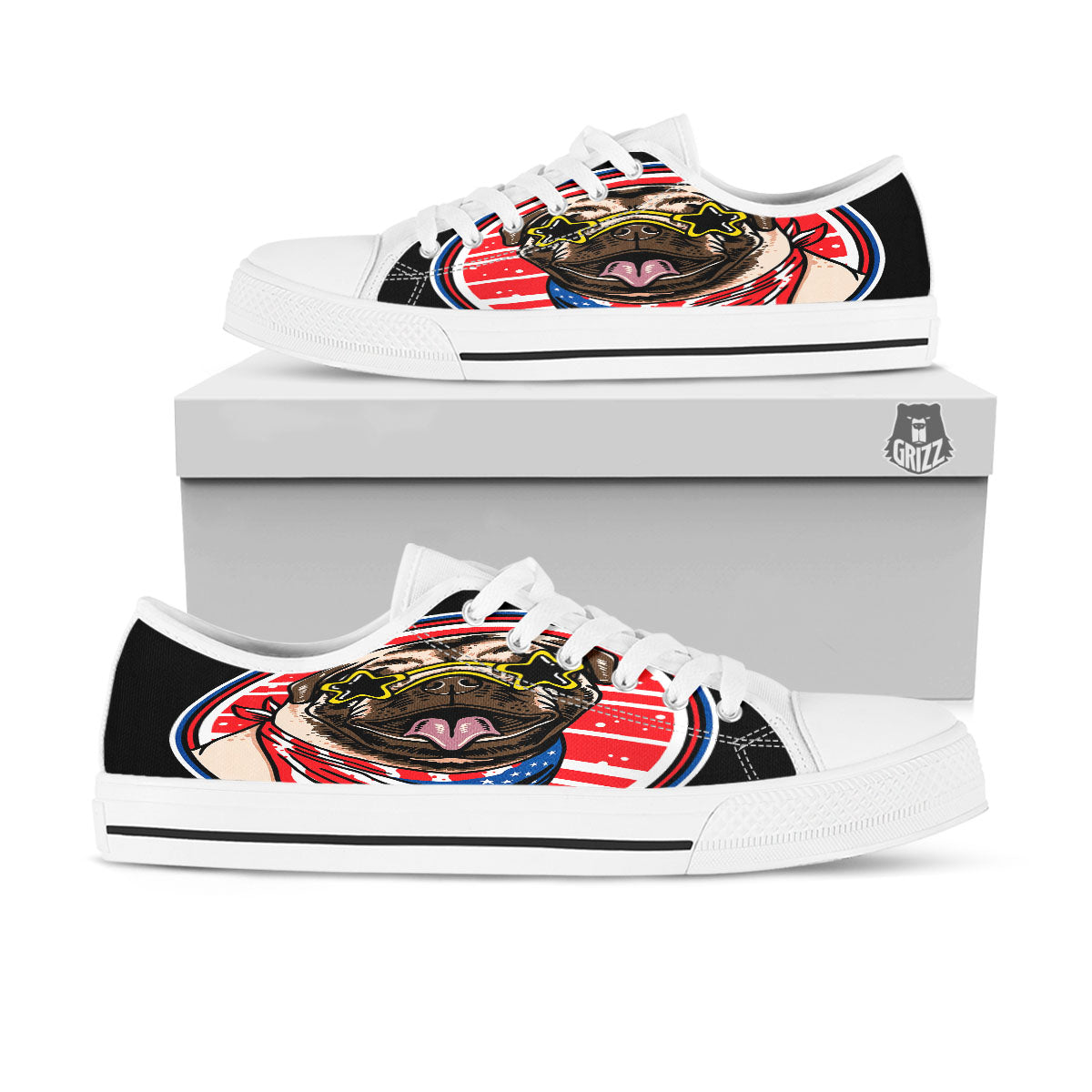Pug Hipster Print White Low Top Shoes-grizzshop