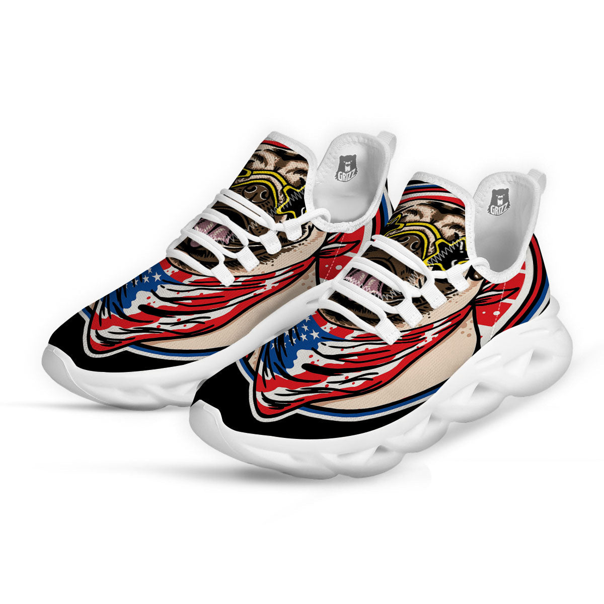 Pug Hipster Print White Running Shoes-grizzshop