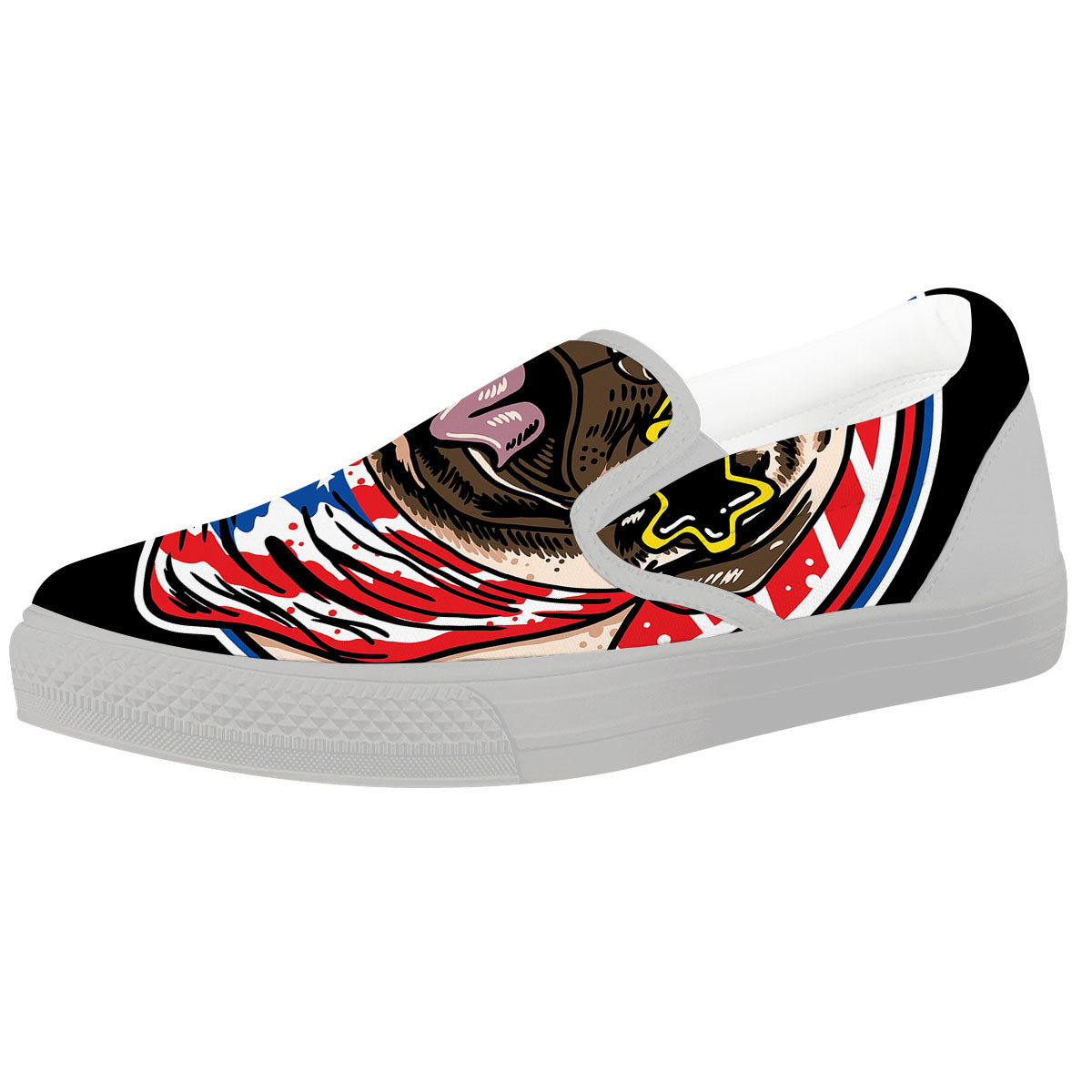 Pug Hipster Print White Slip On Shoes-grizzshop