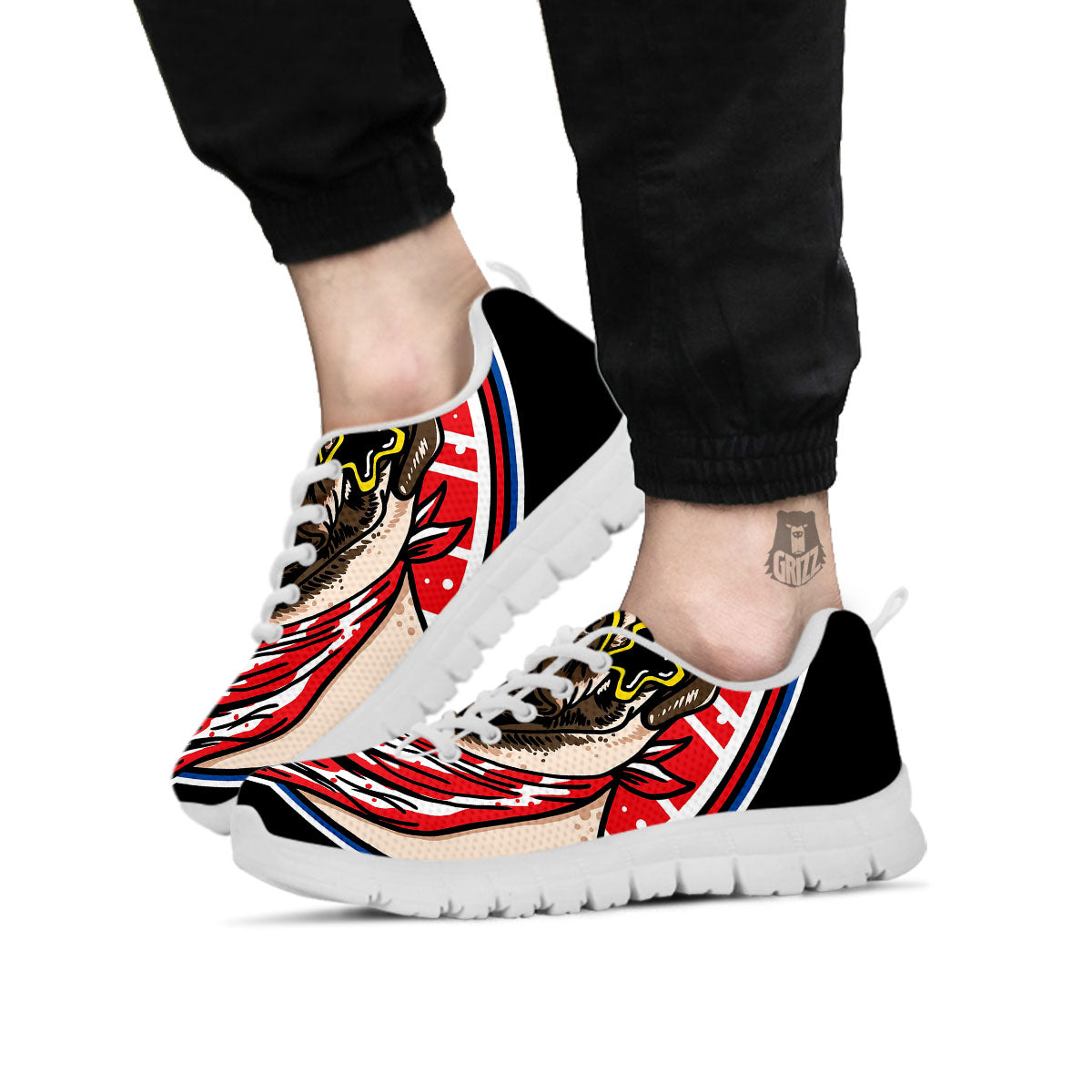 Pug Hipster Print White Sneaker-grizzshop