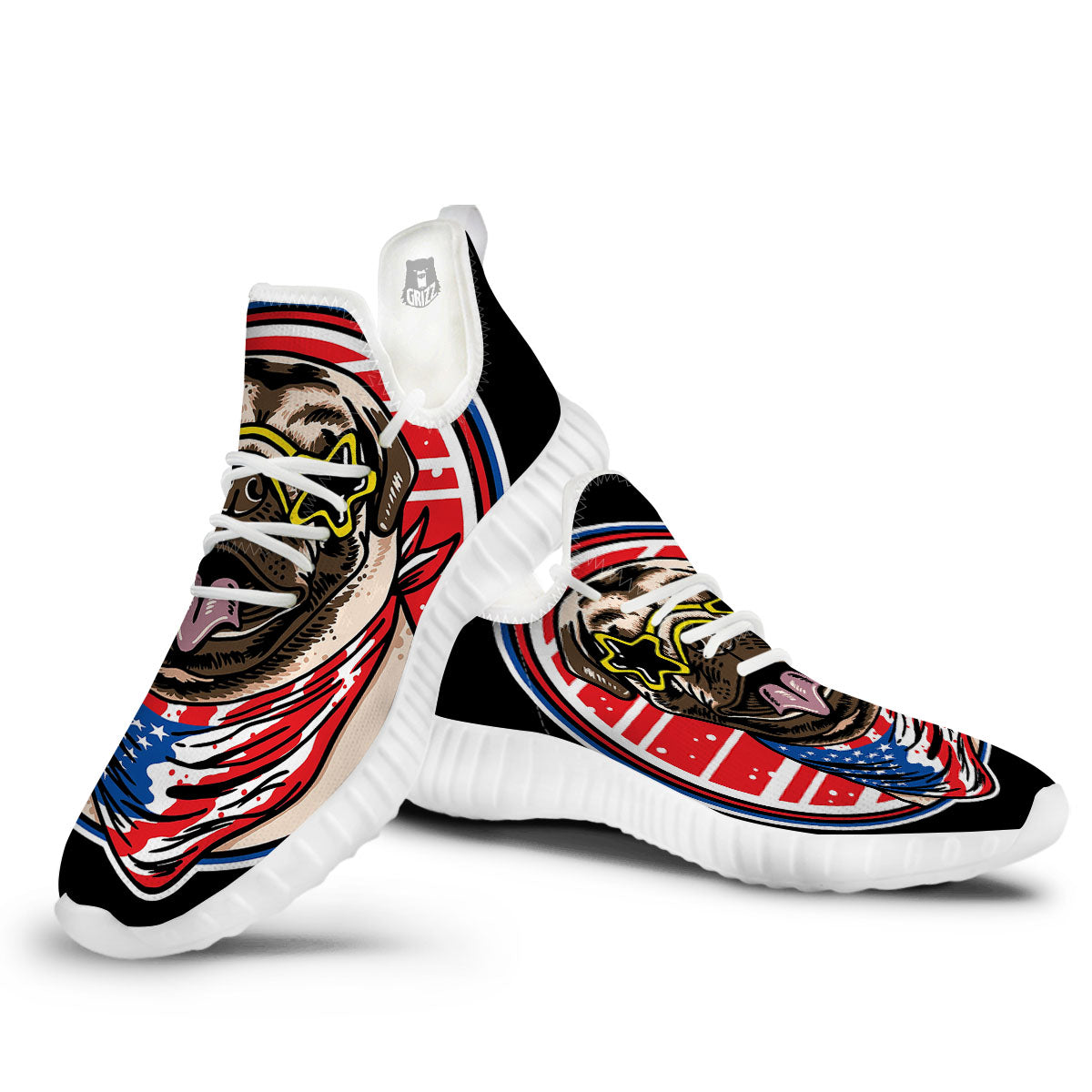 Pug Hipster Print White Walking Shoes-grizzshop