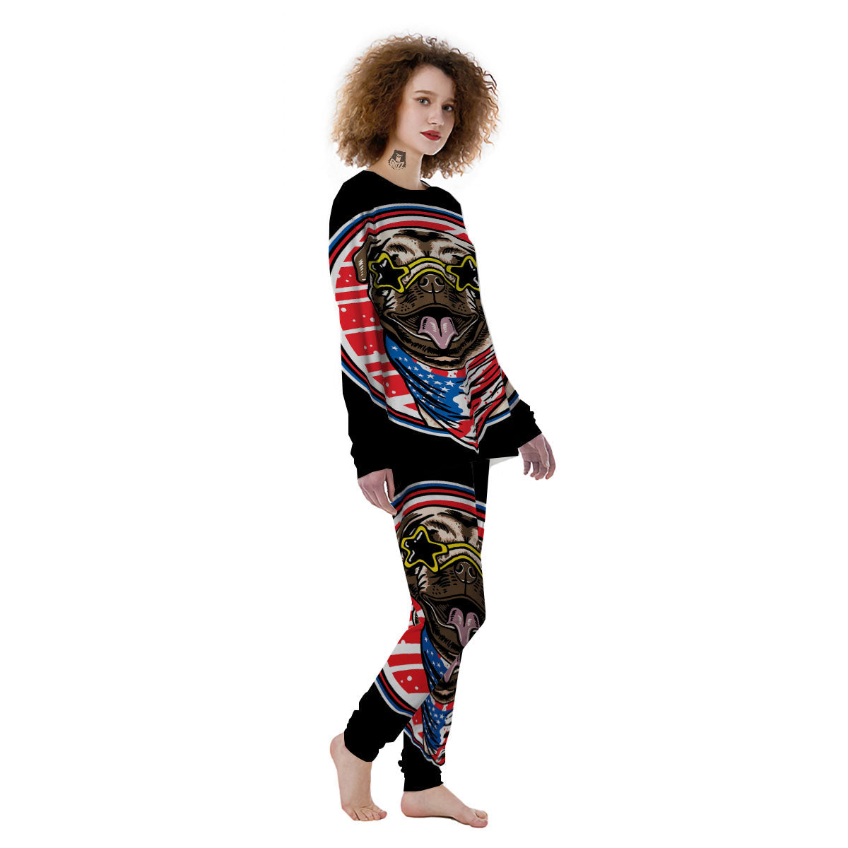 Pug Hipster Print Women's Pajamas-grizzshop