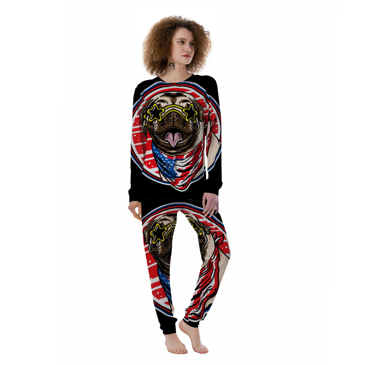 Pug Hipster Print Women's Pajamas-grizzshop