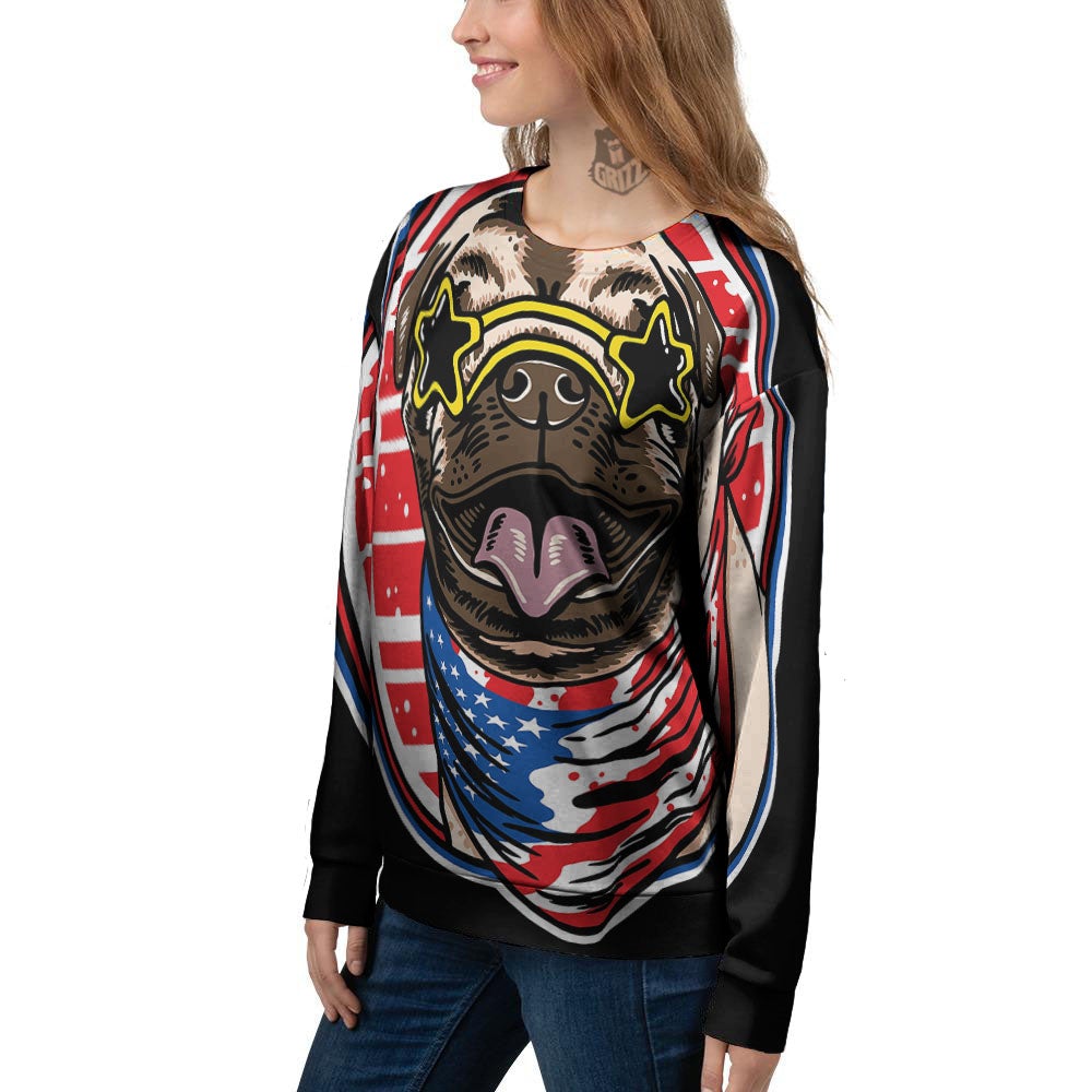 Pug Hipster Print Women's Sweatshirt-grizzshop