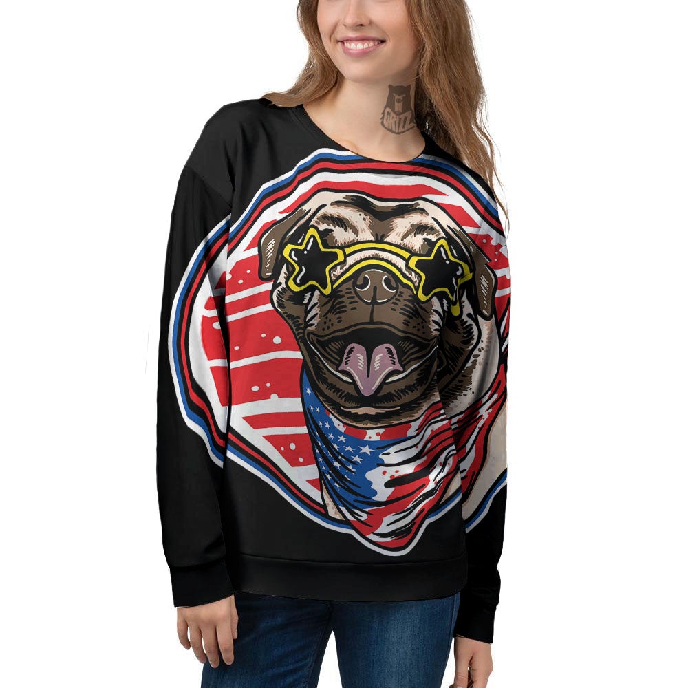 Pug Hipster Print Women's Sweatshirt-grizzshop