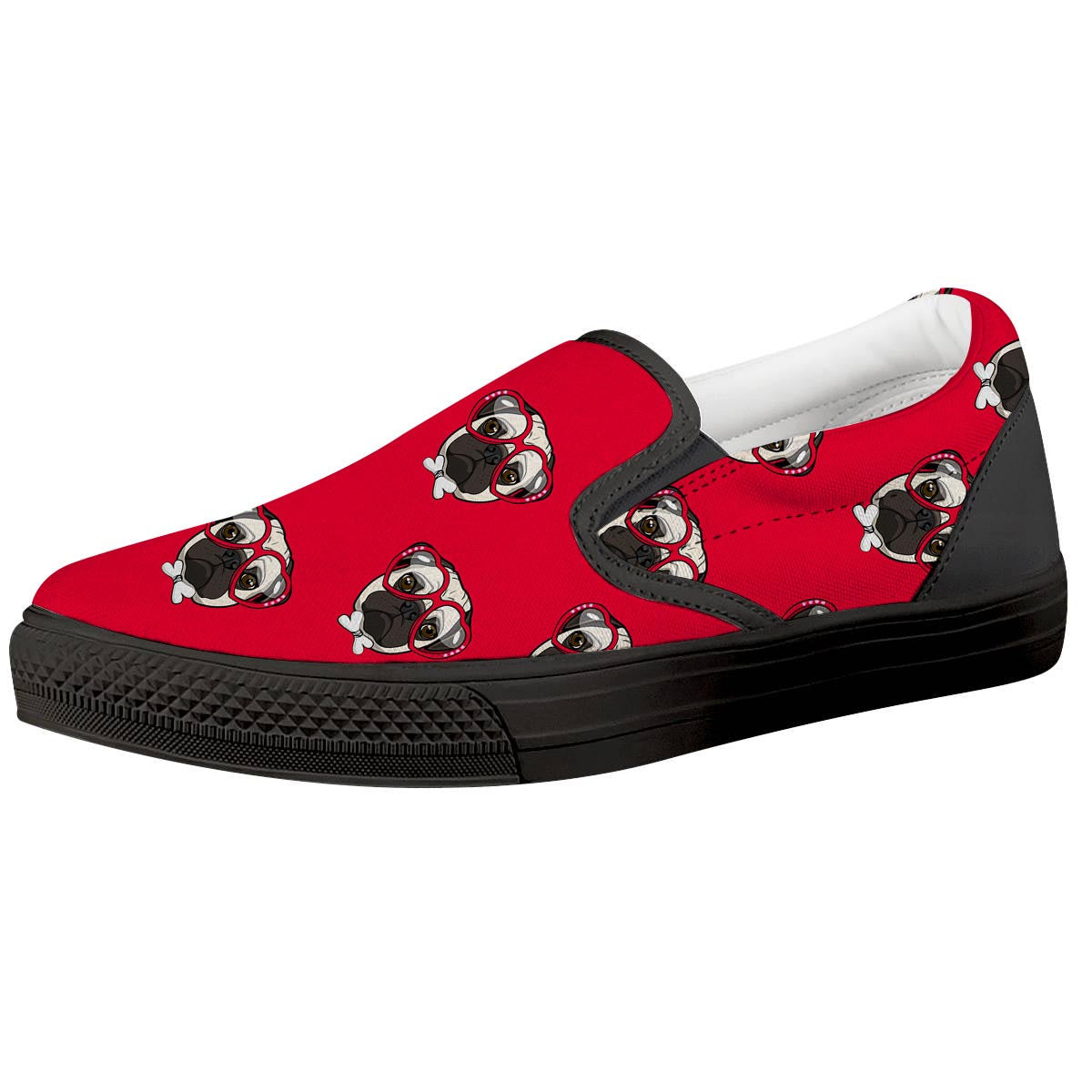 Pug Red Glasses Print Pattern Black Slip On Shoes-grizzshop