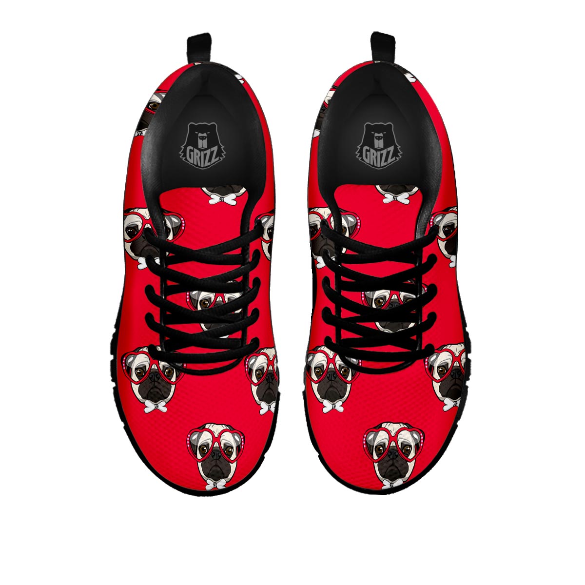 Pug Red Glasses Print Pattern Black Sneaker-grizzshop