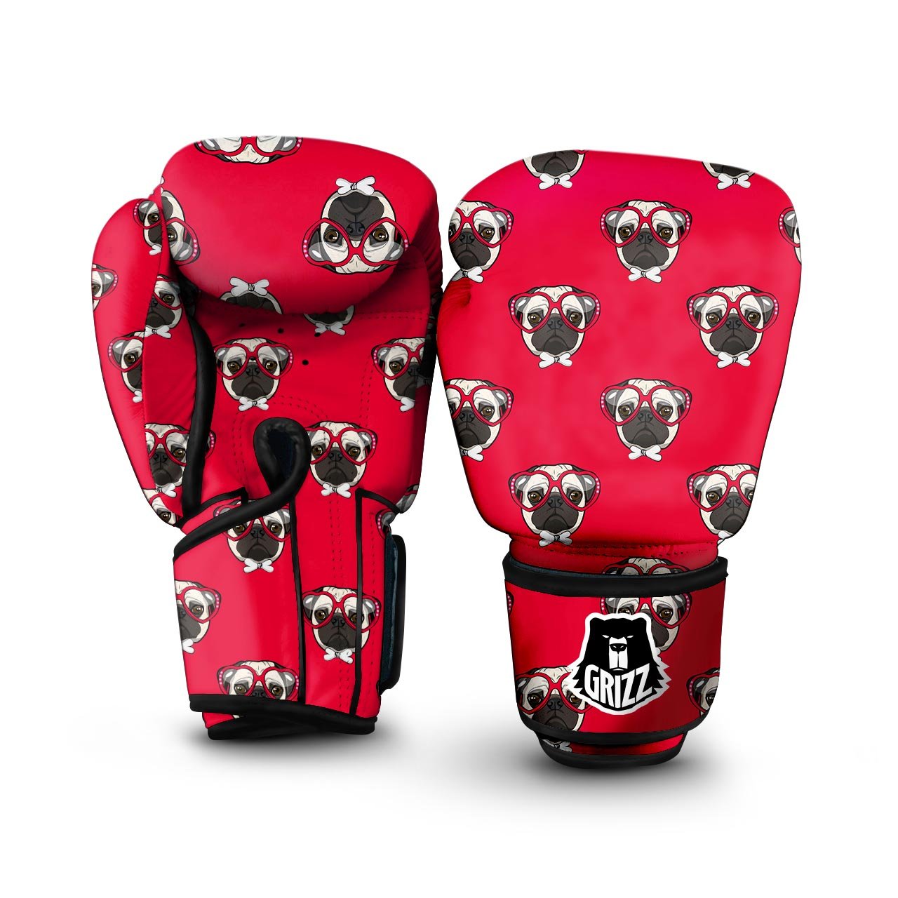 Pug Red Glasses Print Pattern Boxing Gloves-grizzshop