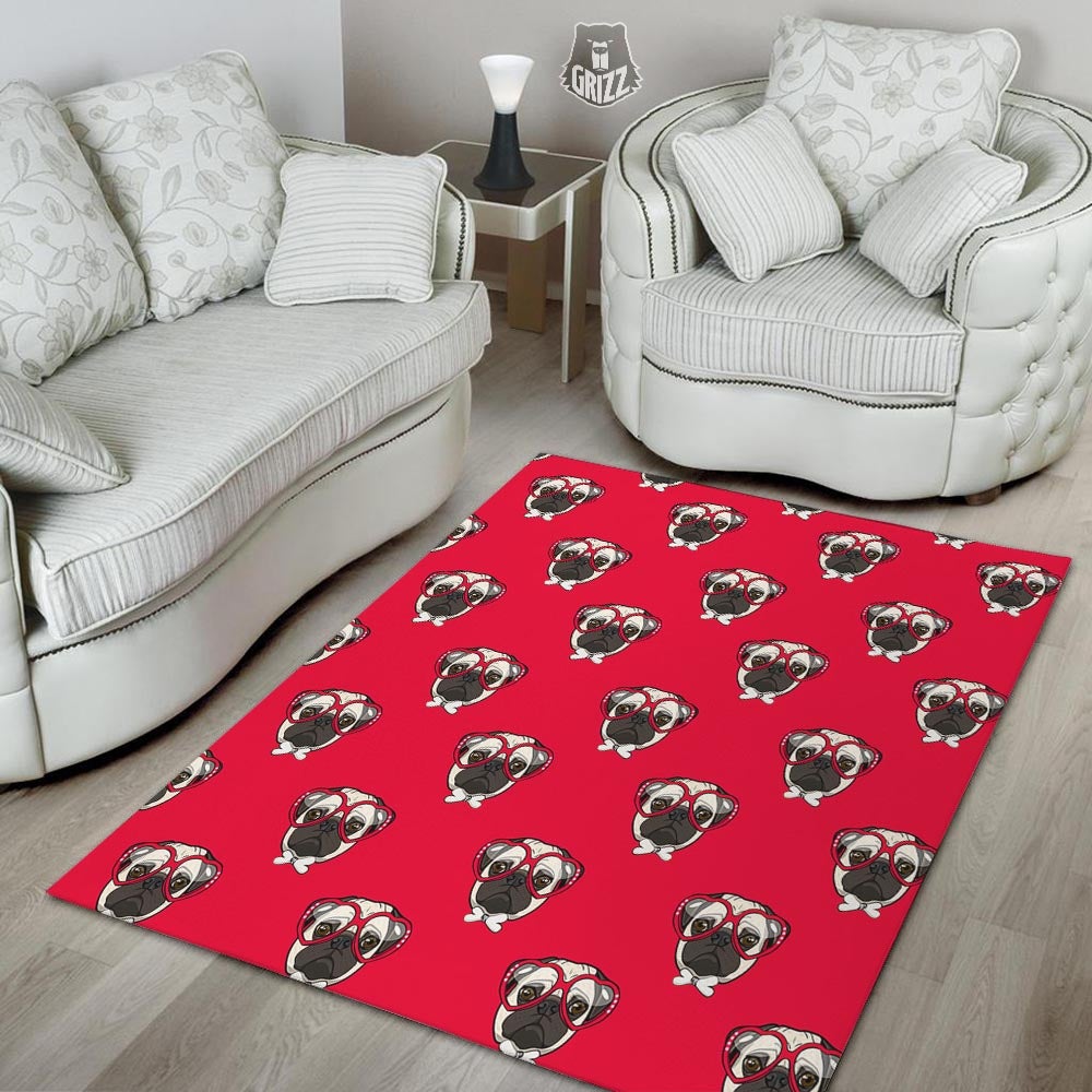 Pug Red Glasses Print Pattern Floor Mat-grizzshop