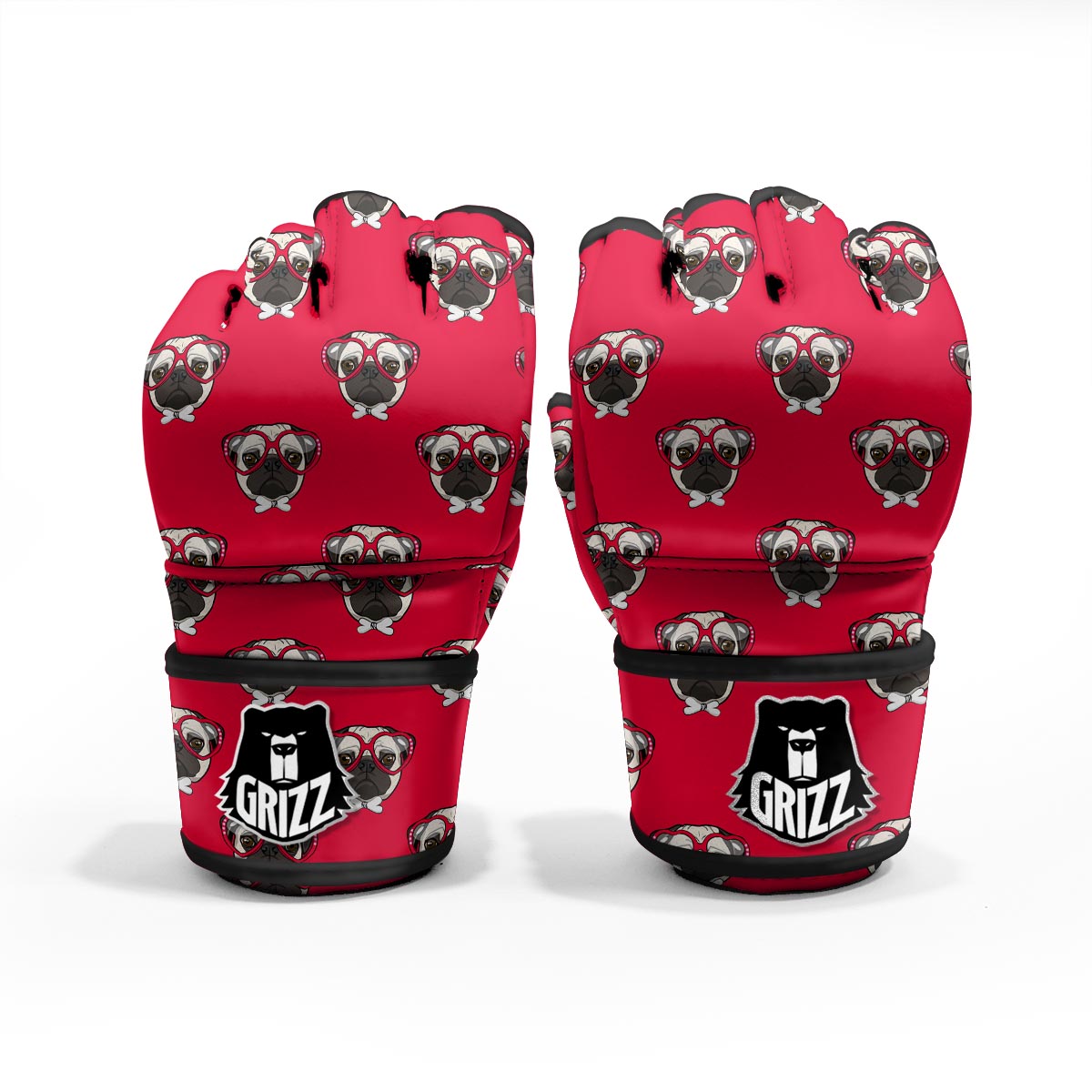 Pug Red Glasses Print Pattern MMA Gloves-grizzshop