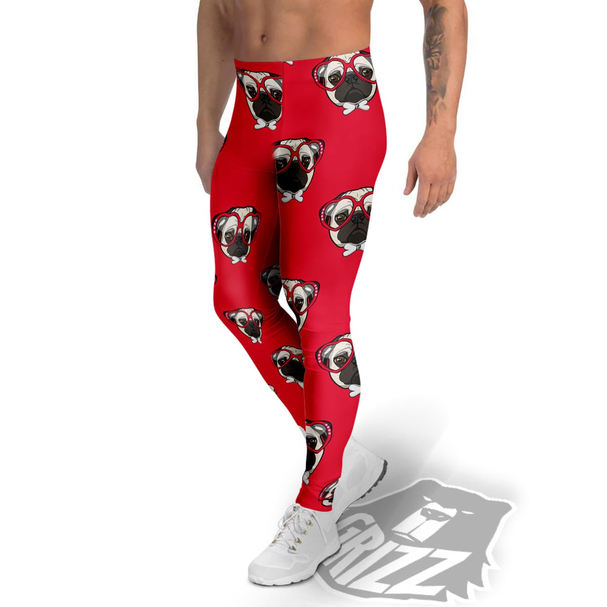 Pug Red Glasses Print Pattern Men's Leggings-grizzshop