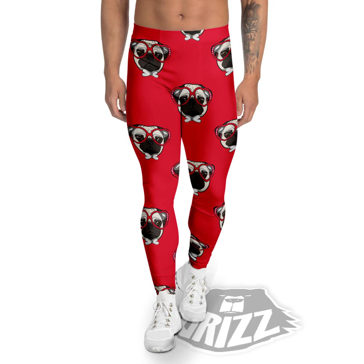 Pug Red Glasses Print Pattern Men's Leggings-grizzshop