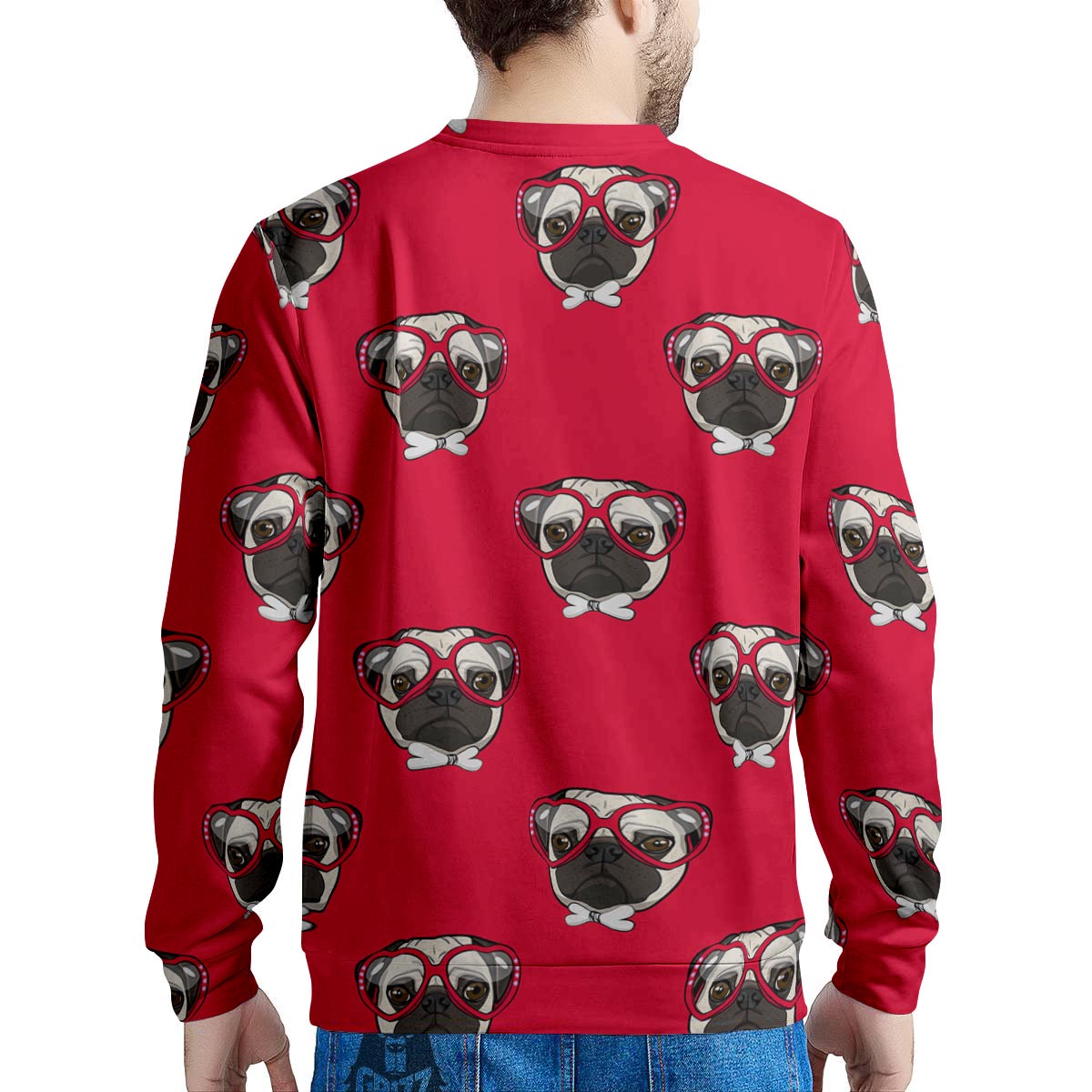 Pug Red Glasses Print Pattern Men's Sweatshirt-grizzshop