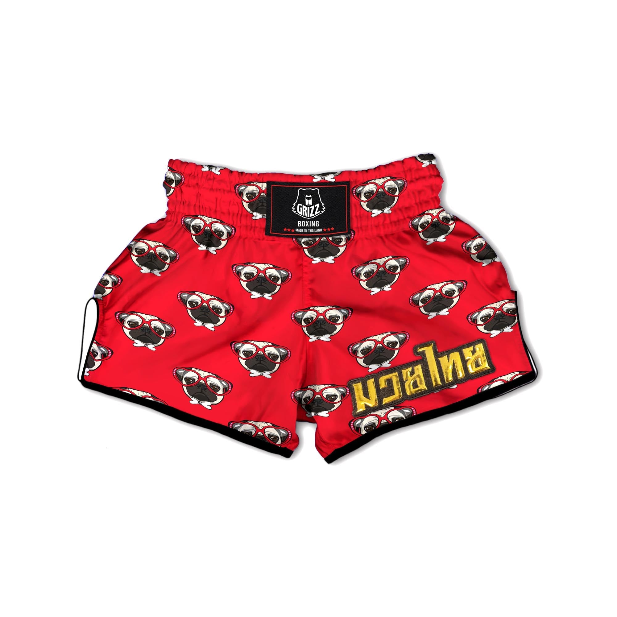 Pug Red Glasses Print Pattern Muay Thai Boxing Shorts-grizzshop