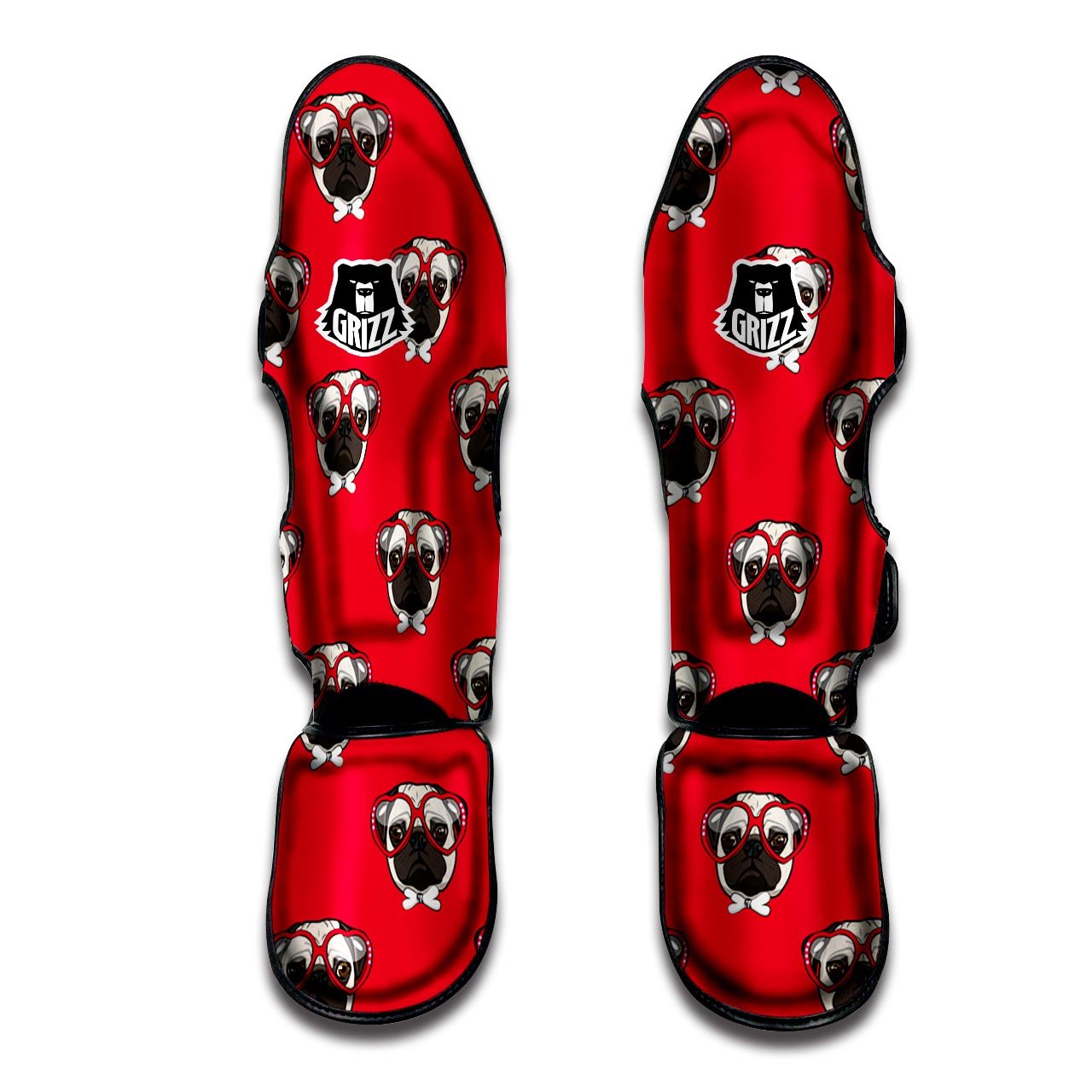 Pug Red Glasses Print Pattern Muay Thai Shin Guards-grizzshop