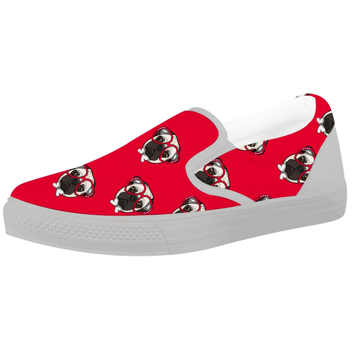 Pug Red Glasses Print Pattern White Slip On Shoes-grizzshop