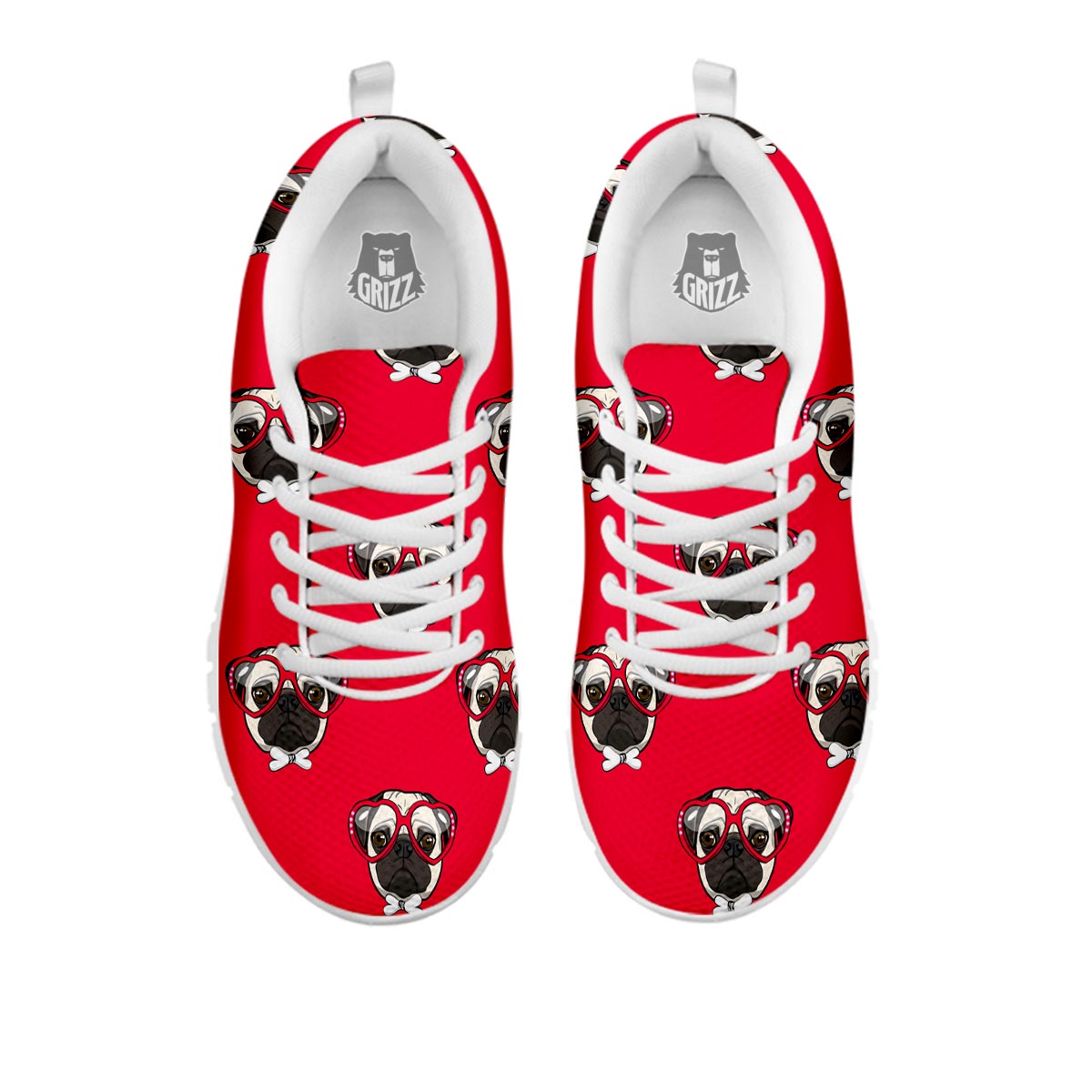 Pug Red Glasses Print Pattern White Sneaker-grizzshop