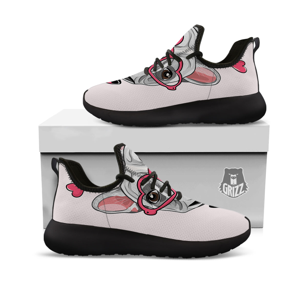Pug With Glasses Cute Print Cute Black Athletic Shoes-grizzshop