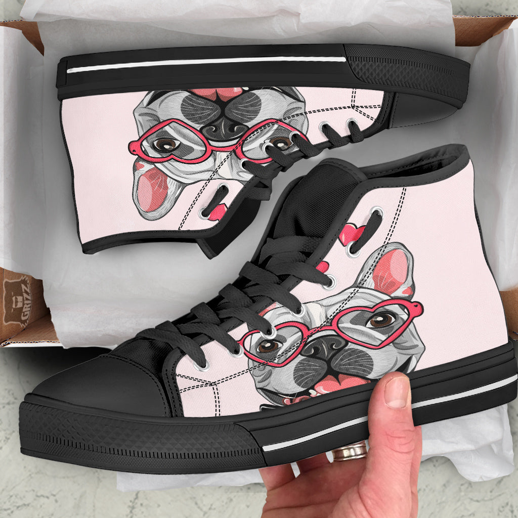 Pug With Glasses Cute Print Cute Black High Top Shoes-grizzshop