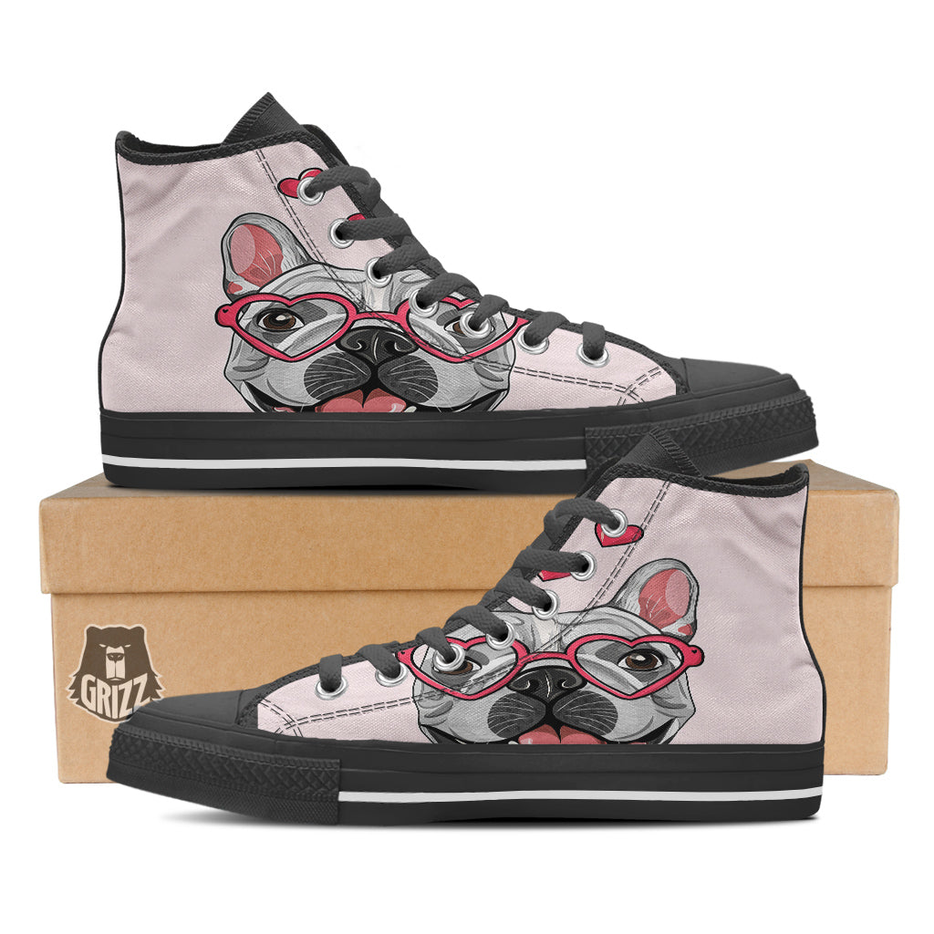 Pug With Glasses Cute Print Cute Black High Top Shoes-grizzshop