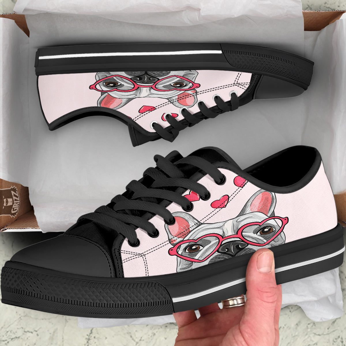 Pug With Glasses Cute Print Cute Black Low Top Shoes-grizzshop