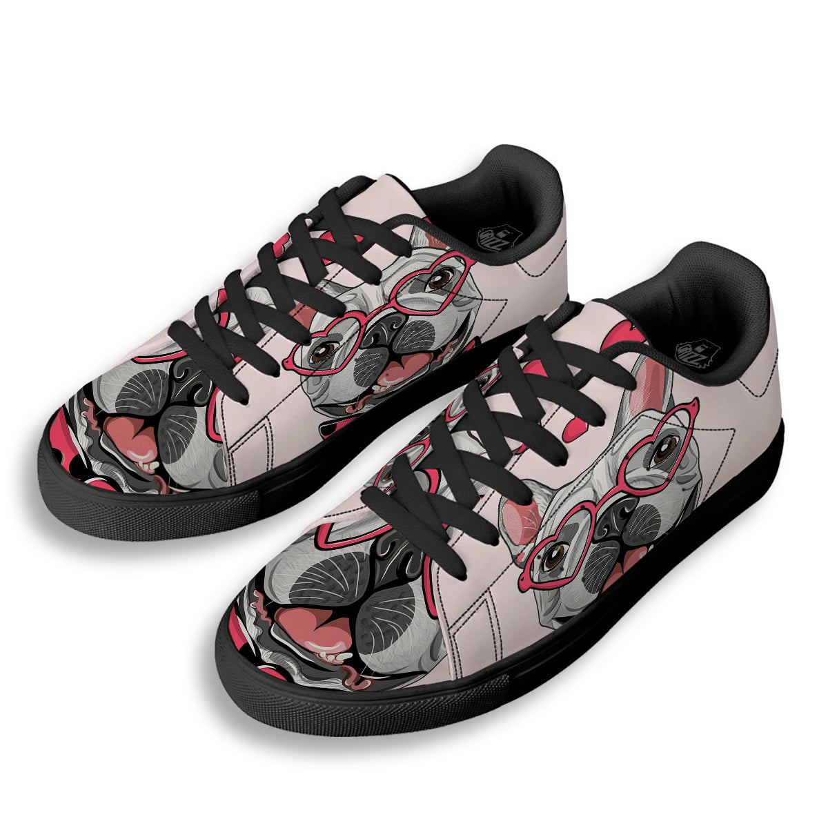 Pug With Glasses Cute Print Cute Black Low Top Sneakers-grizzshop