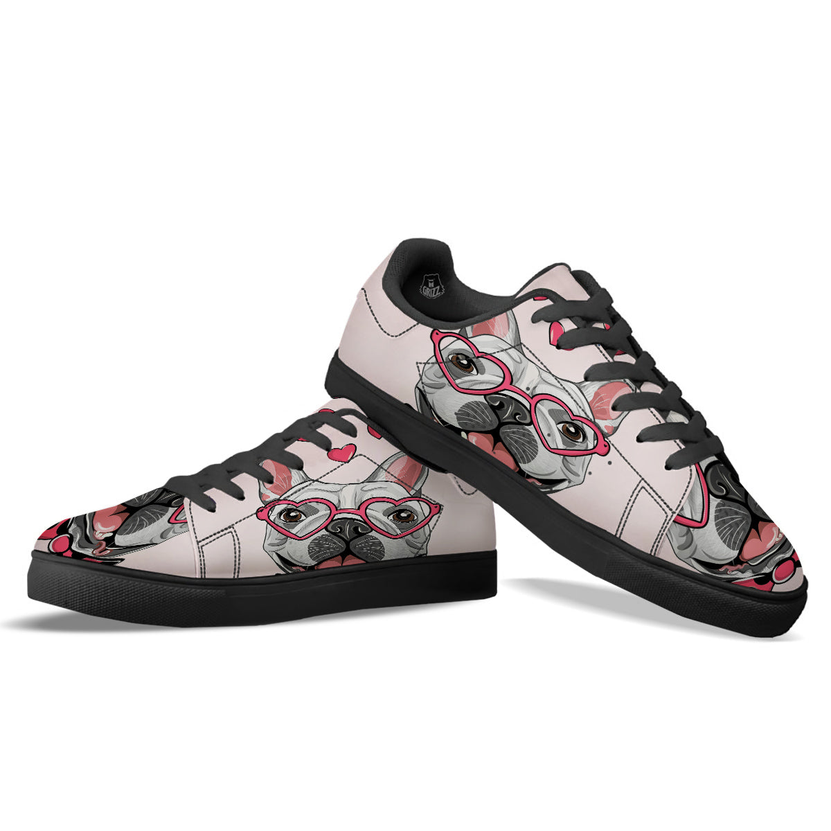 Pug With Glasses Cute Print Cute Black Low Top Sneakers-grizzshop