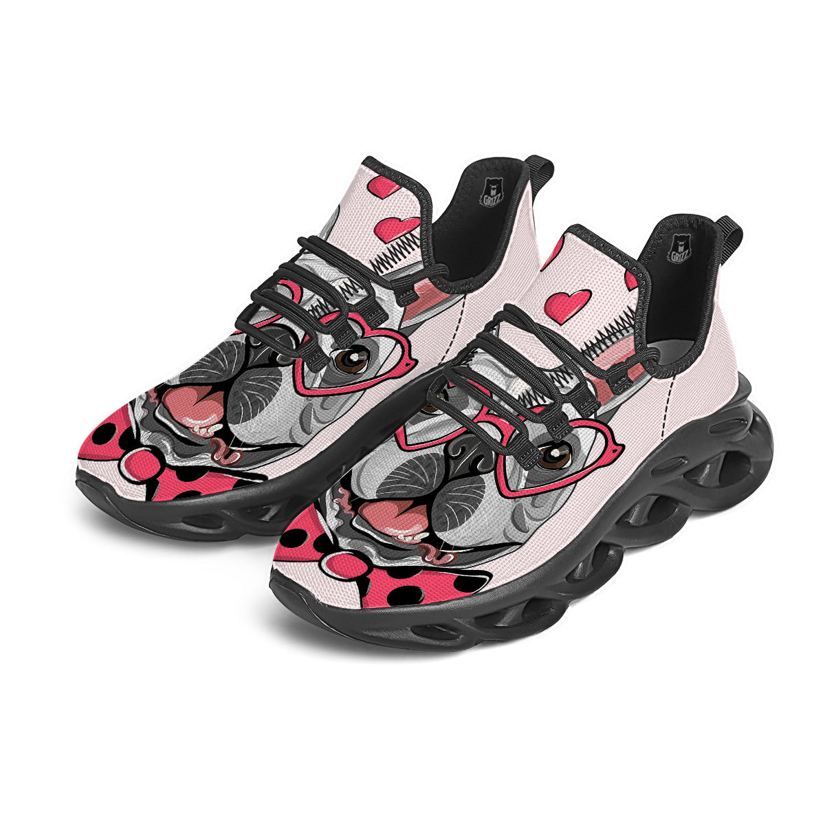 Pug With Glasses Cute Print Cute Black Running Shoes-grizzshop
